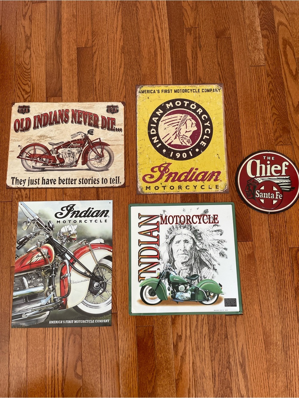 Indian Biker Man Cave Motorcycle Tin Metal Signage Lot of 5 Garage  Workshop